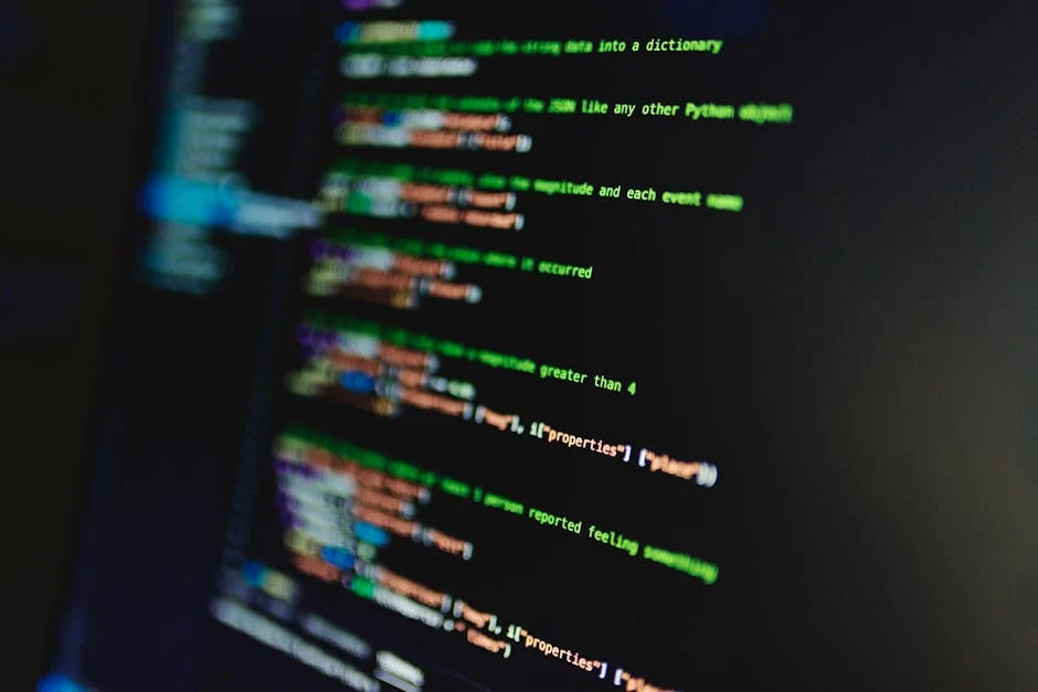 Colorful lines of code on a computer screen showcasing programming and technology focus.