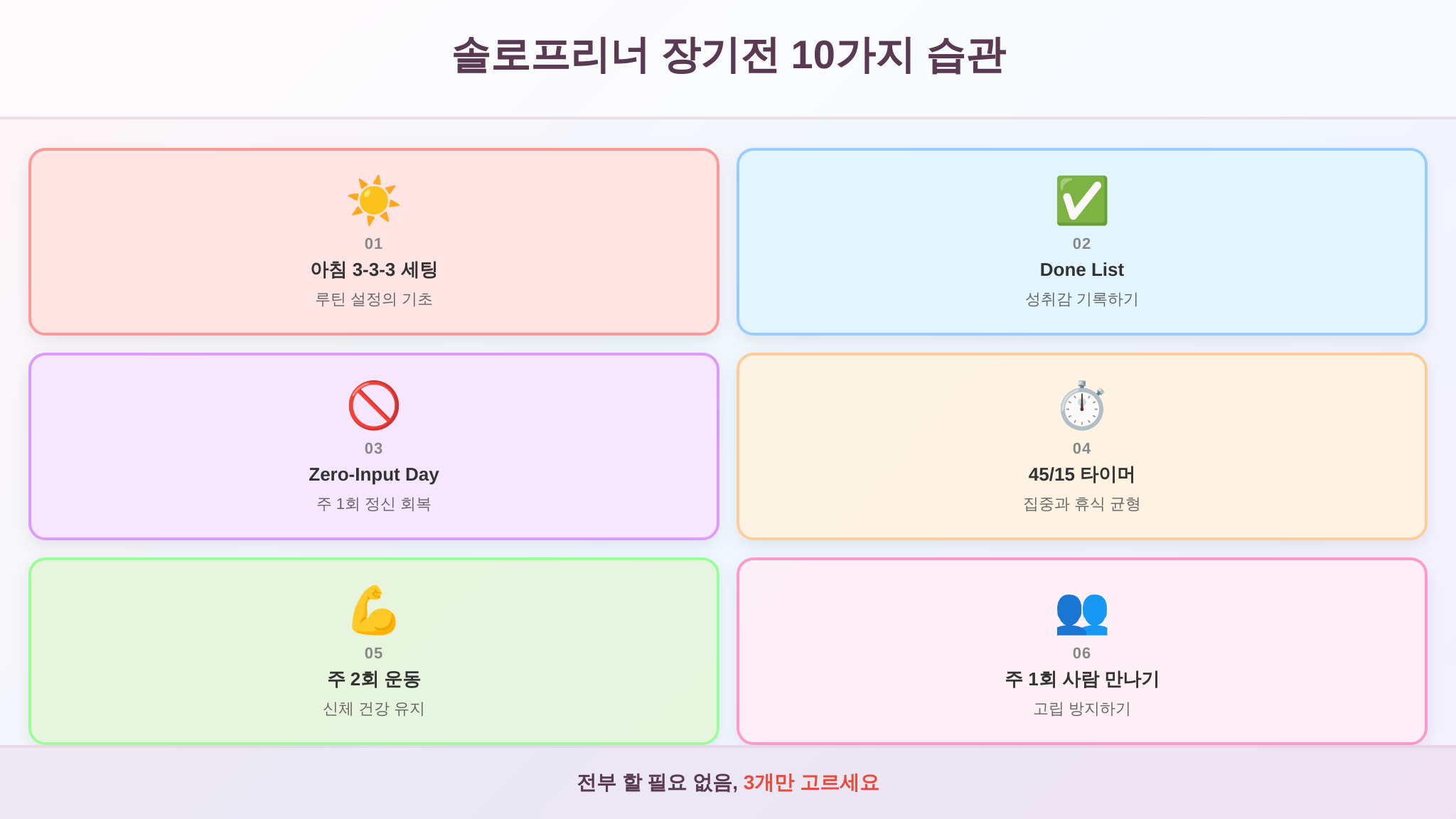솔로프리너 장기전 10가지 습관 요약
